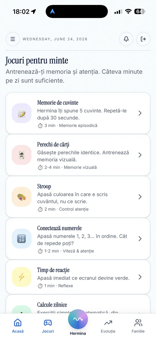 Listă de jocuri: memorie, atenție, viteză — câteva minute pe zi.
