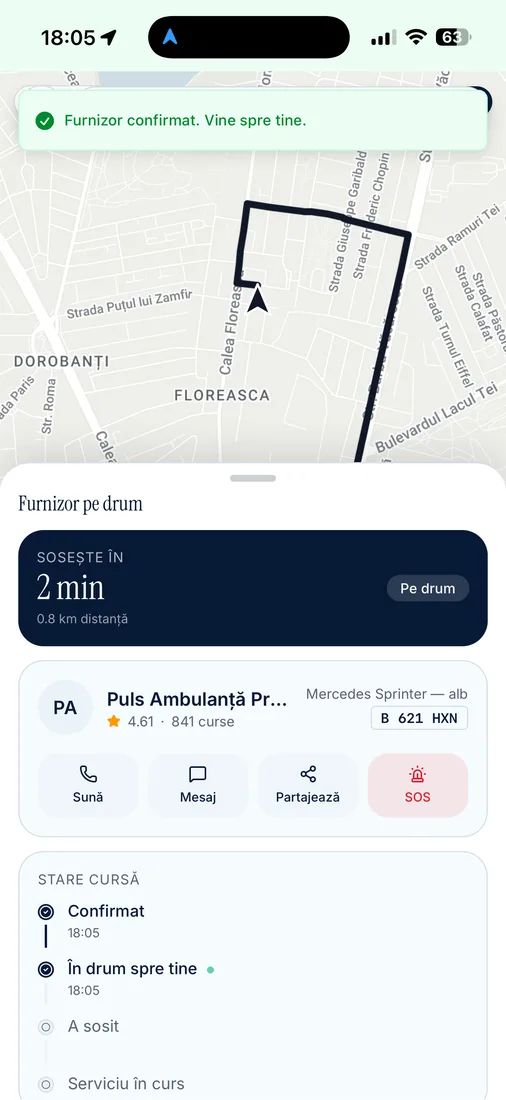 Urmărești sosirea în timp real, cu link de urmărire pentru familie.